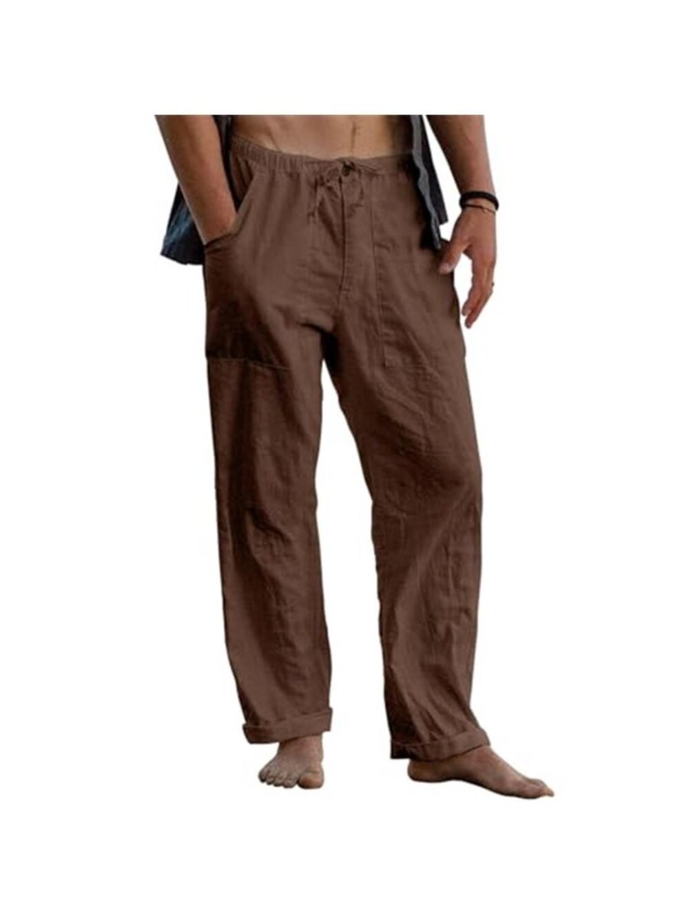 Men's Cotton Linen Pants Casual Loose Fit Summer Beach Pants